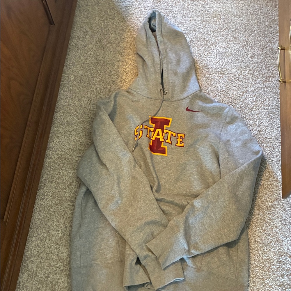 Nike Gray Hoodie with Red and Yellow Design